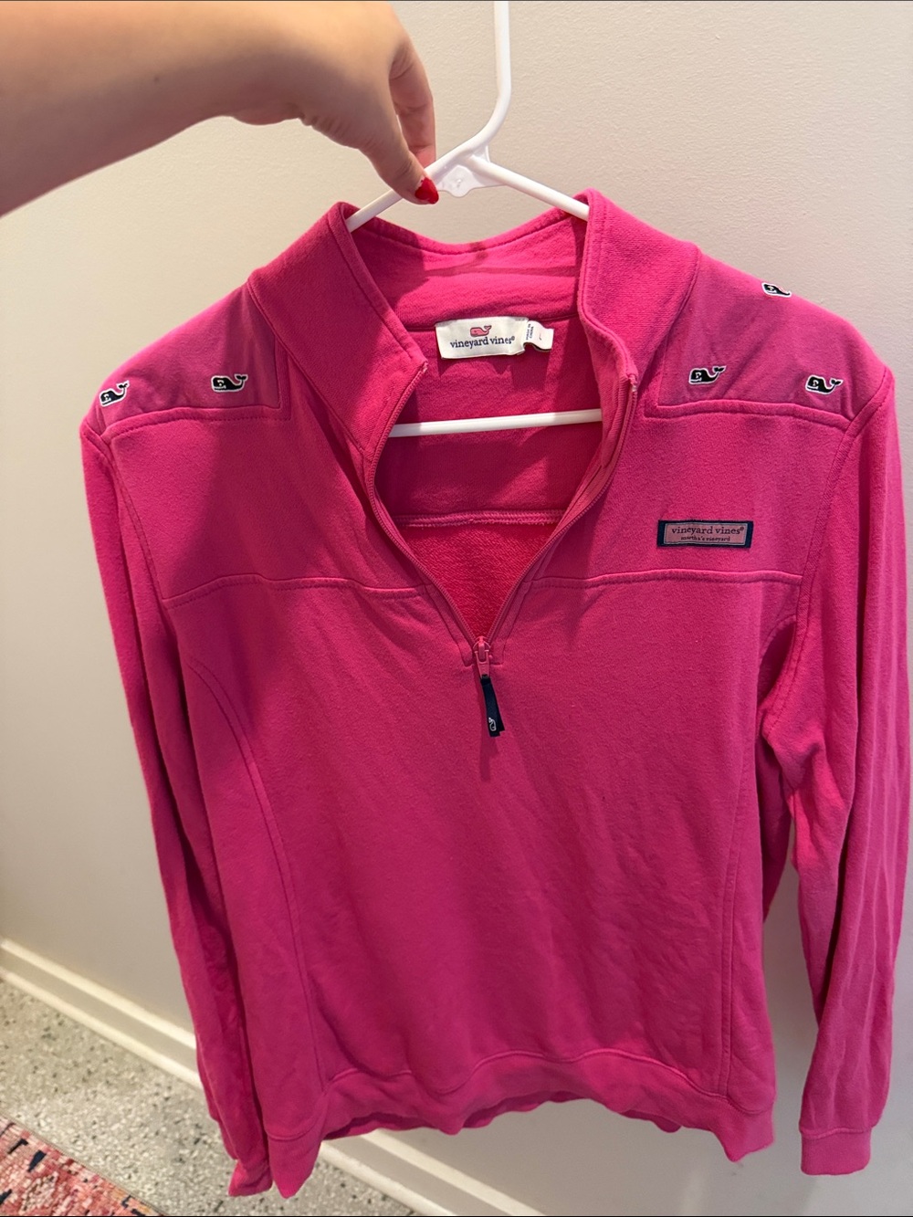Vineyard Vines Bright Pink Quarter-Zip Fleece Pullover